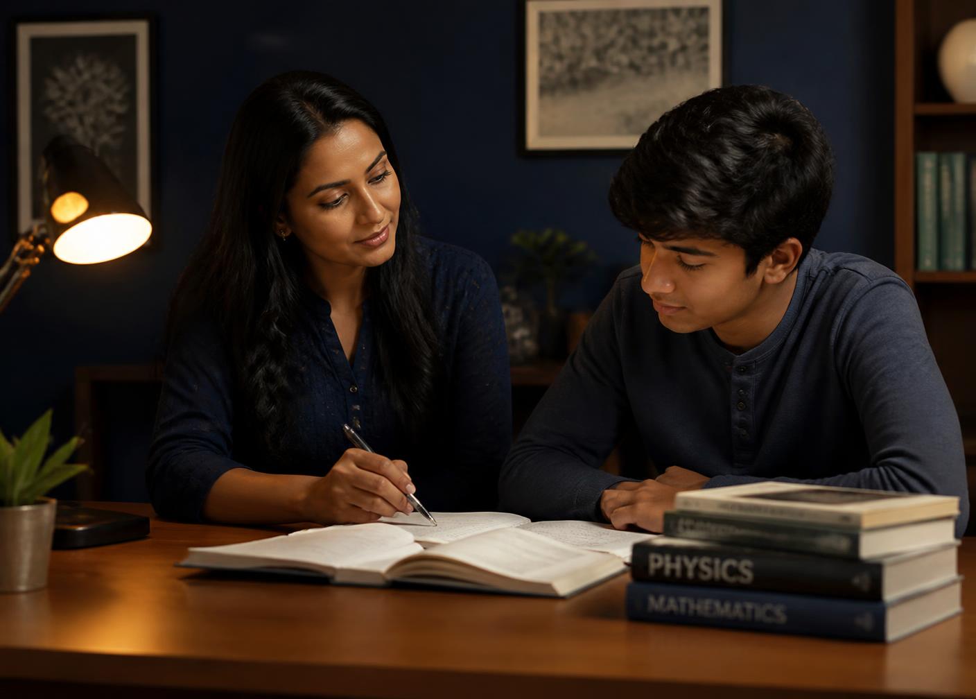 A Tutor Engine tutor teaching a student at a home study desk